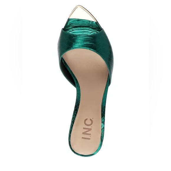 INC Emerald Snake Print Green and Gold Open-Toe Heels Sandals - Picture 4 of 8